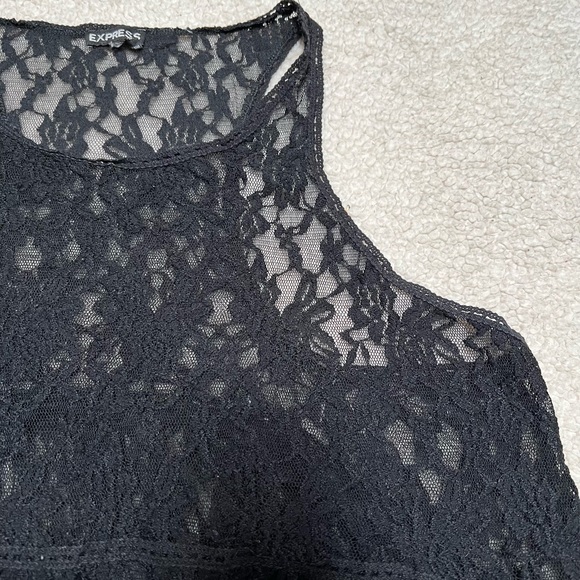 Express black lace eyelet flare hem empire waist sleeveless sheer tank top - Picture 2 of 12